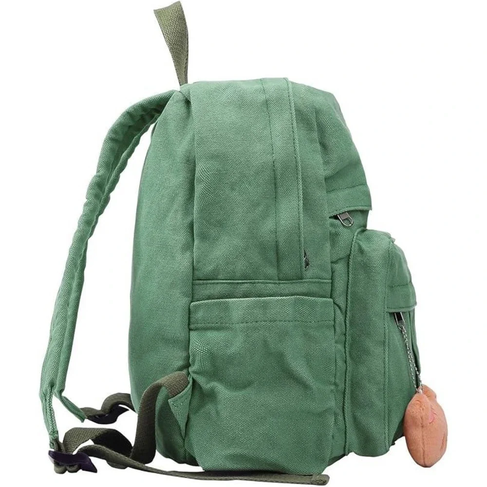 Phaoullzon Cute Green Backpack Purse for Kids Girls Canvas Bag With Pendant
